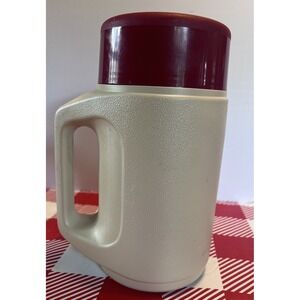 Vintage Thermos Mug #4215 1980s Red Tan US Retro Lunch Water Bottle